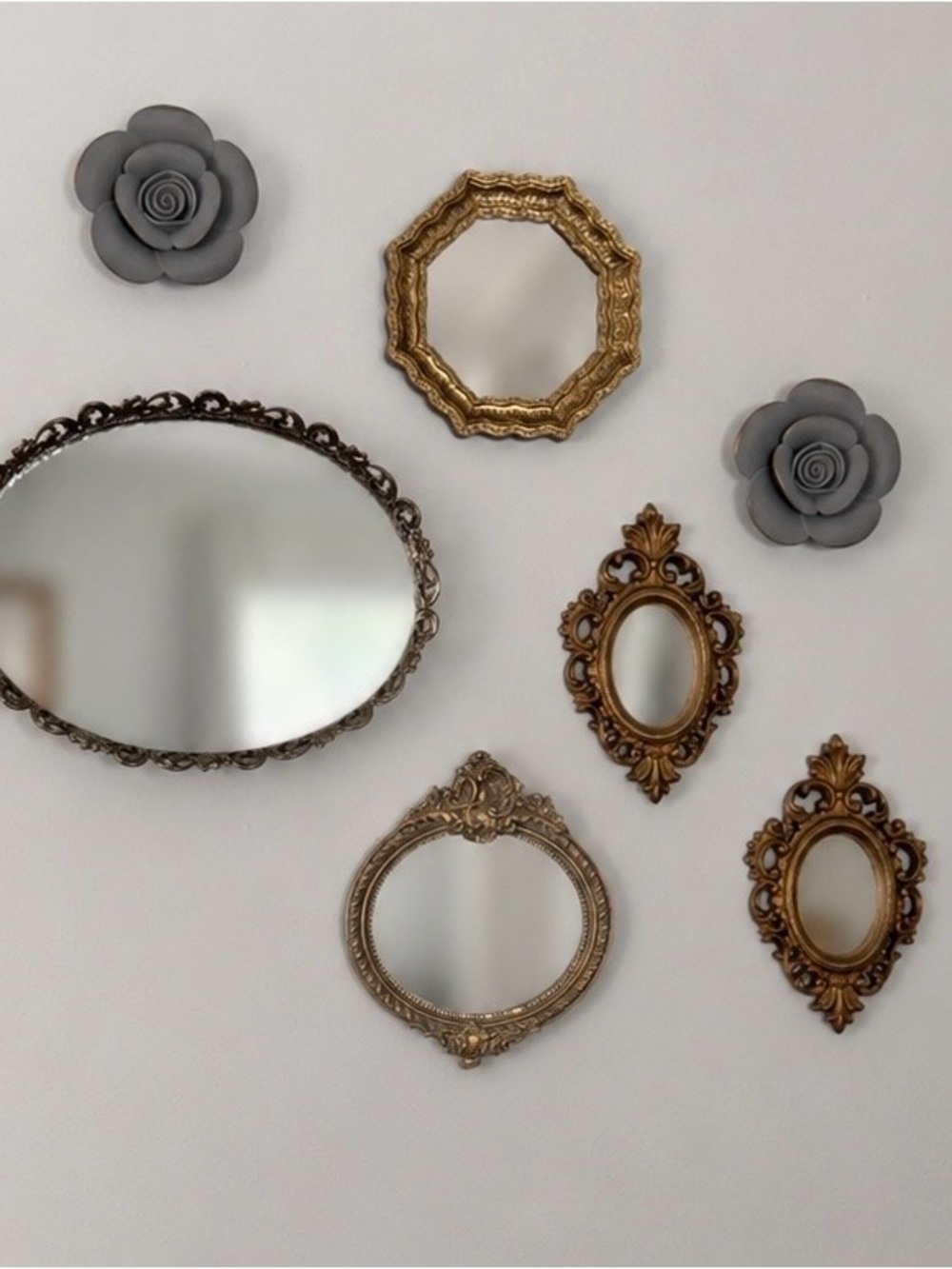 Vintage Style Gold Ornate Mirror Gallery Wall Set + Floral Accents